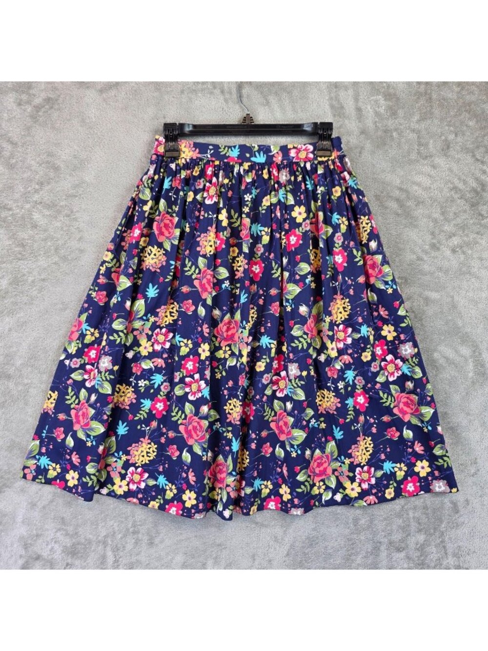 Lady Vintage Skirt Womens 8/10 Navy Floral A Line Midi Pleated Full Summer